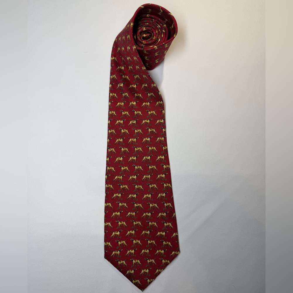 Ralph Lauren Pointer Hunting Dog Red Pure Silk Neck‎ Tie